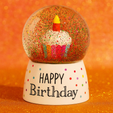 Glitzerkugel „Happy Birthday“ – Schneekugel zum Geburtstag